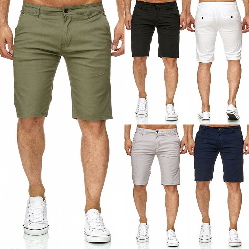 Fashion Summer Men's Slim Fit Casual Cotton Shorts Solid Color Short Pants