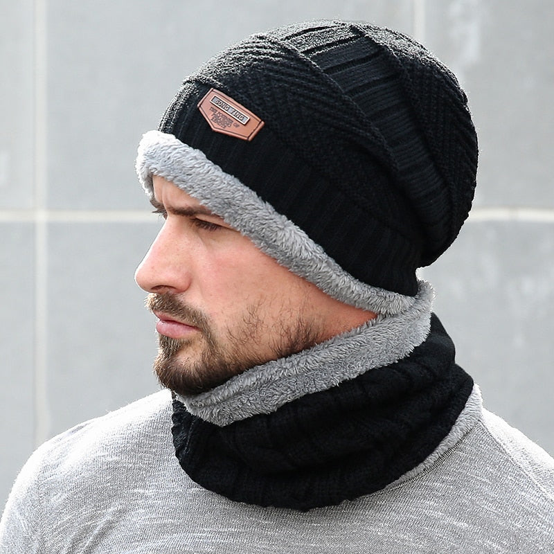 Winter Knitted Hats Scarves Men Winter Cap Beanie Thick Neck Warm Wool Bonnet Skullies Beanies For Men Women Knitted hat