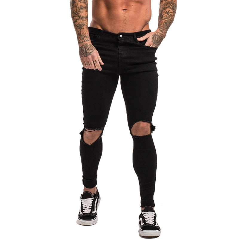 SALE GINGTTO Black Ripped Jeans for Men Stretch Jeans Men Jeans Ankle Tight Dropshipping Supply Big Size Super Spray on zm24