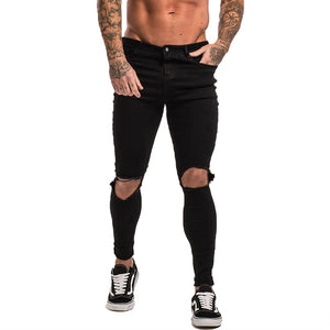 SALE GINGTTO Black Ripped Jeans for Men Stretch Jeans Men Jeans Ankle Tight Dropshipping Supply Big Size Super Spray on zm24