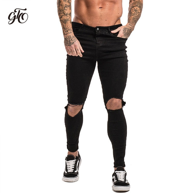 SALE GINGTTO Black Ripped Jeans for Men Stretch Jeans Men Jeans Ankle Tight Dropshipping Supply Big Size Super Spray on zm24