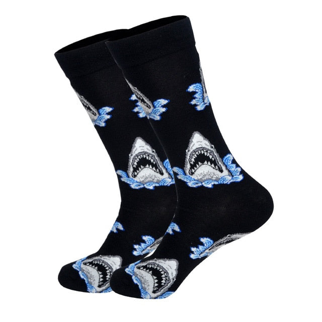 Downstairs Streetwear Happy Socks Men BritishStyle Hip Hop Shark Einstein Jesus 25 Colors Harajuku Art Designer Men Socks Cotton