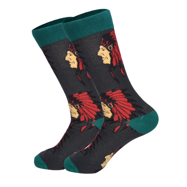 Downstairs Streetwear Happy Socks Men BritishStyle Hip Hop Shark Einstein Jesus 25 Colors Harajuku Art Designer Men Socks Cotton