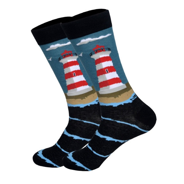 Downstairs Streetwear Happy Socks Men BritishStyle Hip Hop Shark Einstein Jesus 25 Colors Harajuku Art Designer Men Socks Cotton