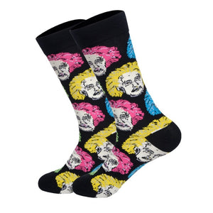 Downstairs Streetwear Happy Socks Men BritishStyle Hip Hop Shark Einstein Jesus 25 Colors Harajuku Art Designer Men Socks Cotton