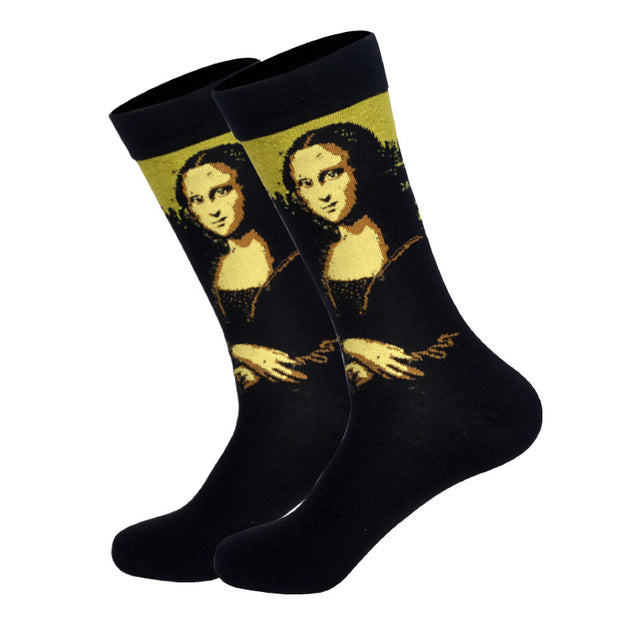 Downstairs Streetwear Happy Socks Men BritishStyle Hip Hop Shark Einstein Jesus 25 Colors Harajuku Art Designer Men Socks Cotton