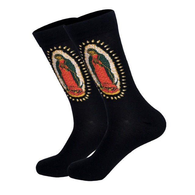 Downstairs Streetwear Happy Socks Men BritishStyle Hip Hop Shark Einstein Jesus 25 Colors Harajuku Art Designer Men Socks Cotton