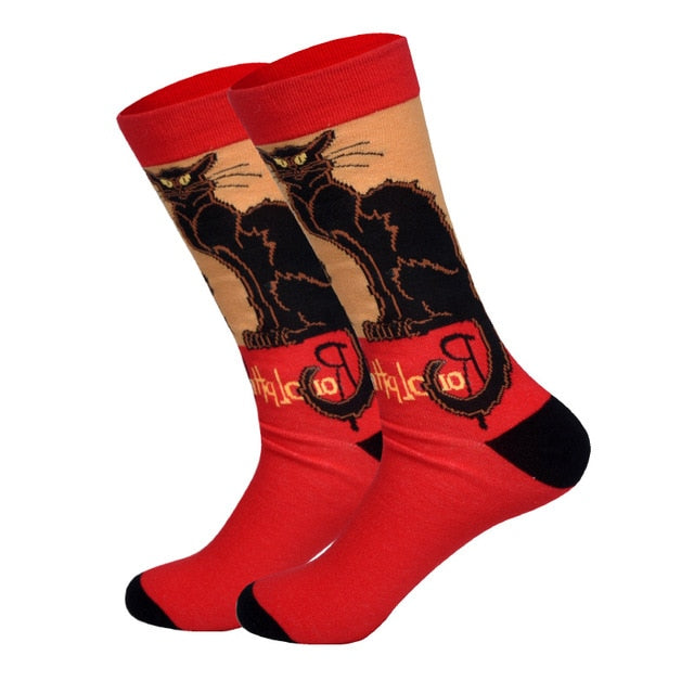 Downstairs Streetwear Happy Socks Men BritishStyle Hip Hop Shark Einstein Jesus 25 Colors Harajuku Art Designer Men Socks Cotton