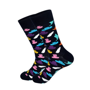 Downstairs Streetwear Happy Socks Men BritishStyle Hip Hop Shark Einstein Jesus 25 Colors Harajuku Art Designer Men Socks Cotton