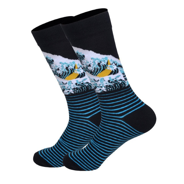 Downstairs Streetwear Happy Socks Men BritishStyle Hip Hop Shark Einstein Jesus 25 Colors Harajuku Art Designer Men Socks Cotton