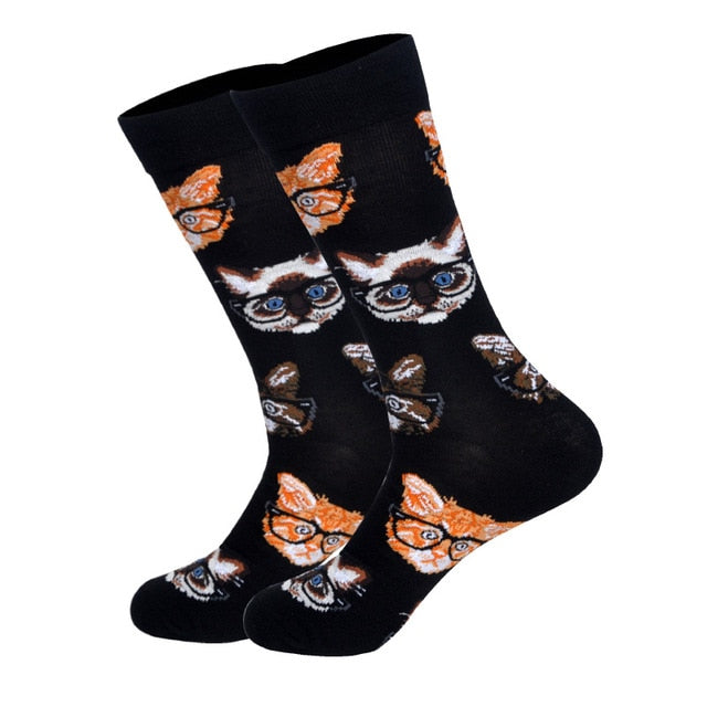 Downstairs Streetwear Happy Socks Men BritishStyle Hip Hop Shark Einstein Jesus 25 Colors Harajuku Art Designer Men Socks Cotton