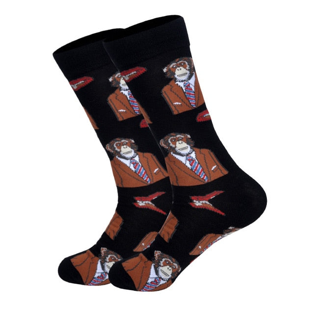 Downstairs Streetwear Happy Socks Men BritishStyle Hip Hop Shark Einstein Jesus 25 Colors Harajuku Art Designer Men Socks Cotton
