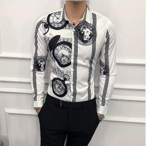 Mens printed white shirt 2019 new long sleeve shirt slim tuxedo shirt Fashion social shirt for male hawaiian Casual floral shirt