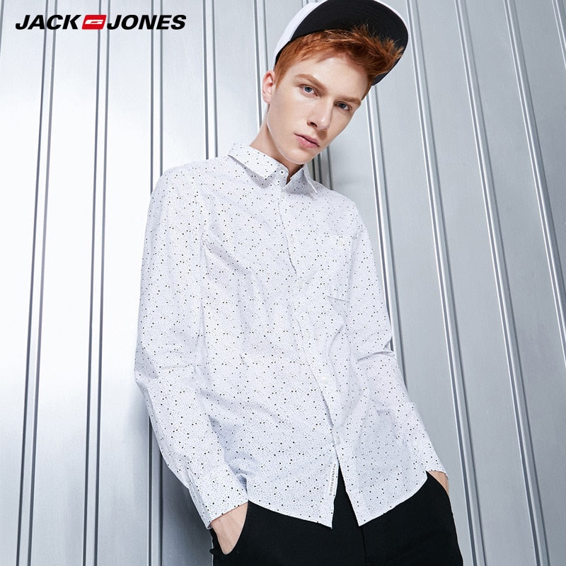 JACK&JONES Brand 2019 Men Shirt Cotton casual punk style turn-down collar Long Sleeve fashion shirts male | 216305523