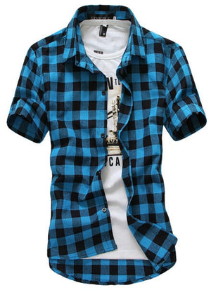 Red And Black Plaid Shirt Men Shirts 2019 New Summer Spring Fashion Chemise Homme Mens Dress Shirts Short Sleeve Shirt Men