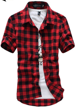 Red And Black Plaid Shirt Men Shirts 2019 New Summer Spring Fashion Chemise Homme Mens Dress Shirts Short Sleeve Shirt Men
