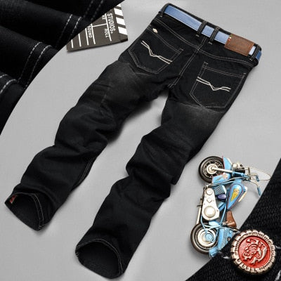 Fashion Biker Jeans Button Fly Pants Brand Designer Mens Jeans High Quality Blue Black Color Straight Ripped Jeans For Men