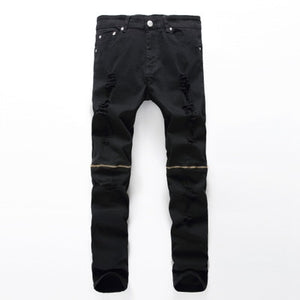White Ripped Jeans Men With Holes Super Skinny Famous Designer Brand Slim Fit Destroyed Jeans Pencil pants Slim zipper Jeans