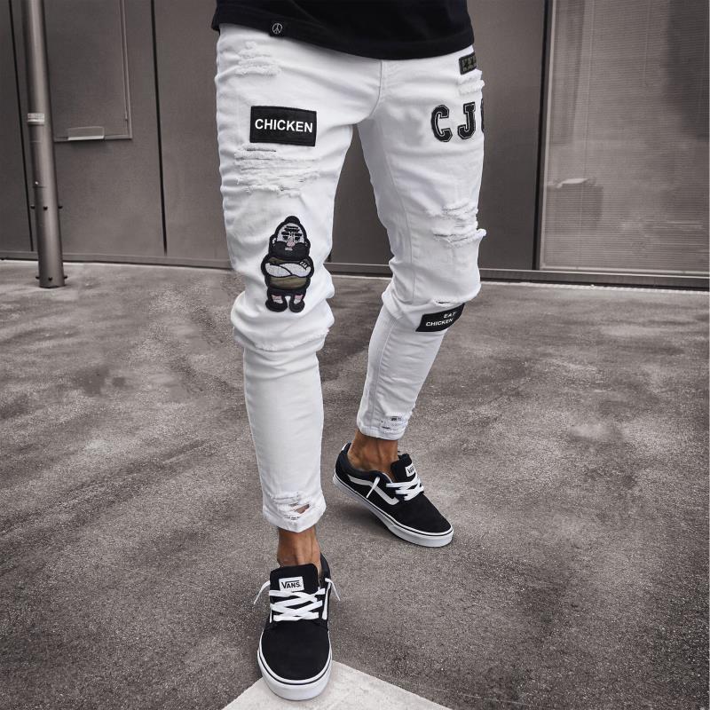 2019 Men Stylish Ripped Jeans Pants Biker Skinny Slim Straight Frayed Denim Trousers New Fashion Skinny Jeans Men Clothes