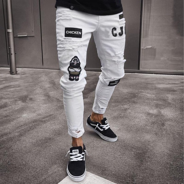 2019 Men Stylish Ripped Jeans Pants Biker Skinny Slim Straight Frayed Denim Trousers New Fashion Skinny Jeans Men Clothes