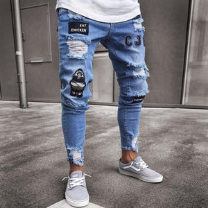 2019 Men Stylish Ripped Jeans Pants Biker Skinny Slim Straight Frayed Denim Trousers New Fashion Skinny Jeans Men Clothes