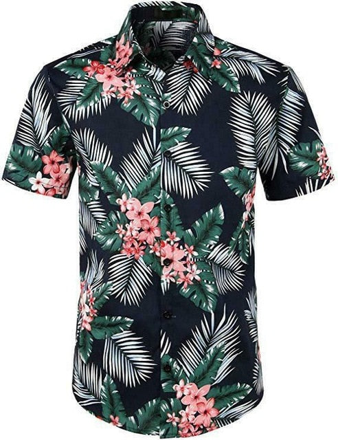 Fashion Hot Sale Men Hawaiian Flower-print Short Sleeve Summer Beach Style Lapel Shirts Holiday Casual Comfortable clothes S-XXL